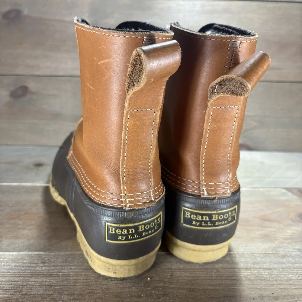 ll bean duck boots mens 9 shoes brown sherpa lined zip up winter snow rain